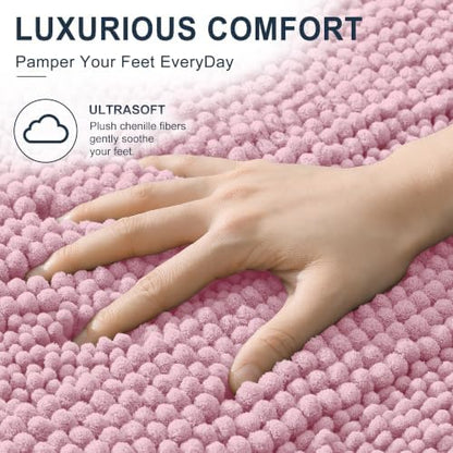 Smiry Thick Small Chenille Bathroom Rugs 24x16, Soft Bath Mat, Dusty Rose