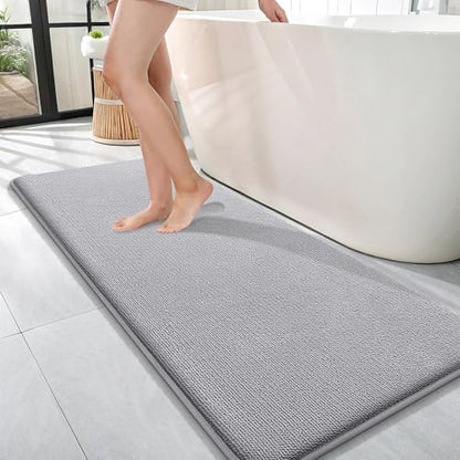OLANLY Memory Foam Bathroom Runner Rug 47x17, Absorbent Long Bath Mat, Grey