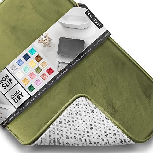 Clara Clark Bathroom Rugs, Velvet Memory Foam Bath Mat, Non-Slip, Machine Washable Bath Rugs - Dries Quickly, Ultra Soft Plush Bath Mats for Bathroom, 17 x 24, Sage Green
