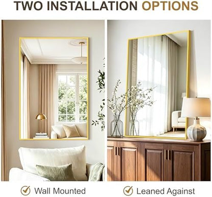 Rectangular Bathroom Mirror, 36"x24" Gold Metal Framed Vanity Mirror