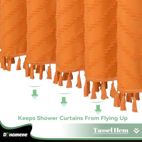 Dynamene Extra Long Boho Shower Curtain Tufted Chevron 72"x96" Burnt Orange