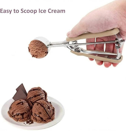 Ice Cream Scoop, 18/8 Stainless Steel Cookie Scoop, Cookie Scoops for Baking, 4 Tbsp/ 60 ml/ 2 oz Cookie Dough Scoop, Ice Cream Scooper with Trigger Release, Cookie Scooper for Baking(#16 Brown)