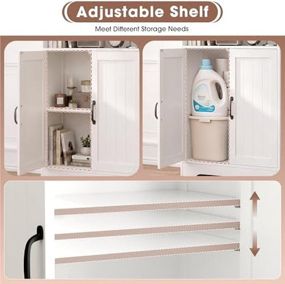 GRUSIGN 43.3" H Bathroom Storage Cabinet with Doors, Freestanding Small Bathroom Cabinet Organizer, Farmhouse Cupboard, Adjustable Shelves, for Laundry Room, Kitchen, Living Room, White