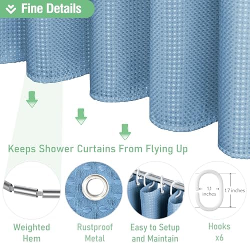 Dynamene Stall Waffle Shower Curtain 256 GSM Heavy 36"x72" Moonlight Blue