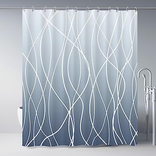Striped Shower Curtain for Bathroom, Ombre Blue, 72" W x 72" L