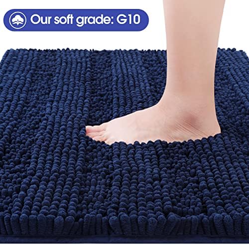 ACCUMTEK Striped Navy Blue Bathroom Rug Mat 44"x24" Ultra Soft, Non Slip Chenille Bath Rugs, Absorbent Plush Shaggy Bath Mats for Bathroom, Bedroom, Kitchen, Shower, Tub