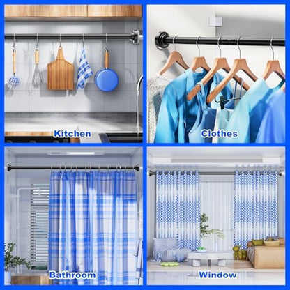 Ausemku Shower Curtain Rod - 32-68 Inch Rustproof Tension Rod, Non-Slip Spring Design, No Drilling Adjustable Curtain Rod for Bathroom, Kitchen, and Closet（Black）