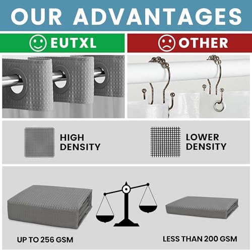 EUTXL Heavyweight No Hook Shower Curtain with Liner, Grey,71x92