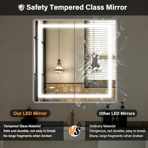 XRAMFY 36"X36"LED Bathroom Mirror, Backlit + Front Lit Wall Mirror