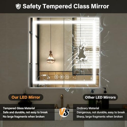 XRAMFY 36"X36"LED Bathroom Mirror, Backlit + Front Lit Wall Mirror