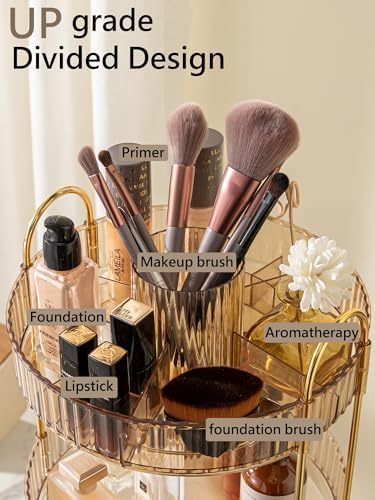 Asayuee 360 Rotating Makeup Organizer,2 Tier Large Capacity Make Up Organizers and Storage,Skincare Perfume Vanity Organizers,Bathroom Cosmetics Storage Organizer Countertop(Gold)