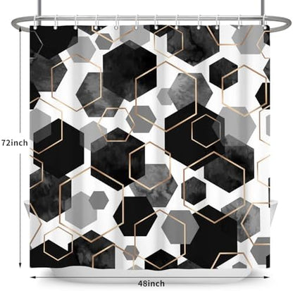 deFouliao Black Shower Curtain Modern Abstract Geometric Grid Bathroom Curtain Sets for Bathtub Home Art Decor, Waterproof Fabric Washable with Hooks, 48x72 Inch