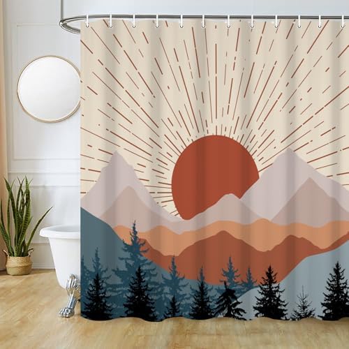 Boho Sunrise Shower Curtain with Hooks for Bathroom 72x78 Inch