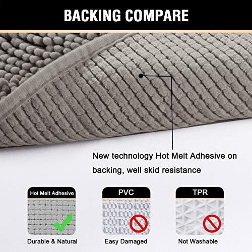 H.VERSAILTEX Chenille Bath Rug Non-Slip Bathroom Rug Shag Shower Mat Machine-Washable Bath Mat with Water Absorbent Soft Microfibers, 20" W x 32" L, Dark Grey