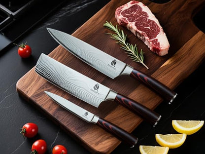 Kitchen Knife Set, 3 Piece Professional Chef Knife Set, High Carbon Stainless Steel Ultra Sharp Blade & Wooden Handle (3 Pcs)