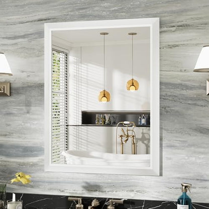 Briivue Bathroom Wall Mirror, White Metal Frame, 24x32 Inch