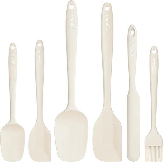 NileHome Silicone Spatula Set, 6 Pieces Food Grade Kitchen Utensils with Silicone Brush Heat Resistant Up to 600°F Dishwasher Safe BPA-Free Rubber Spatula for Scraping, Baking, Cooking, Mixing-Ivory