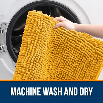 OLANLY Chenille Bathroom Rugs Sets 2 Piece, 36"x24"+24"x20", Golden Yellow