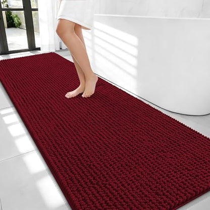 OLANLY Thick Chenille Bathroom Runner Rugs Mats 70x24, Burgundy