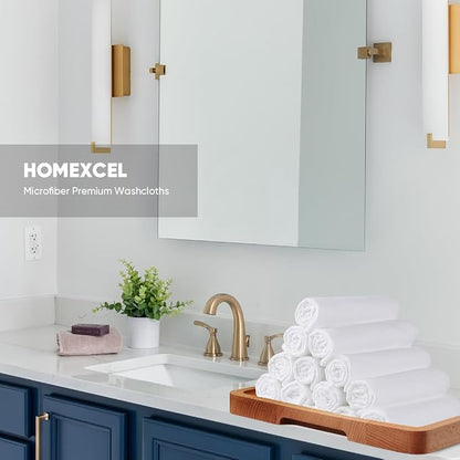 HOMEXCEL Microfiber Washcloths 24 Pack, Highly Absorbent and Soft Face Towel, Multi-Purpose White Wash Cloths for Bathroom, Hotel, Spa, Gym, and Kitchen, 12x12 Inch