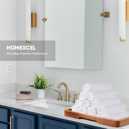 HOMEXCEL Microfiber Washcloths 12 Pack, Highly Absorbent and Soft Face Towel, Multi-Purpose White Wash Cloths for Bathroom, Hotel, Spa, Gym, and Kitchen, 12x12 Inch