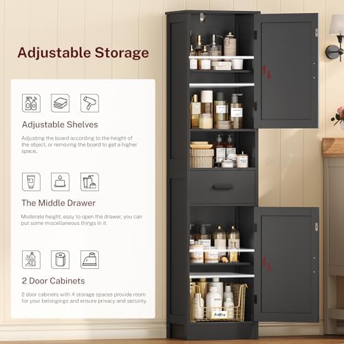 TEENFON 67" H Tall Bathroom Storage Cabinet with Barn Doors and Drawer