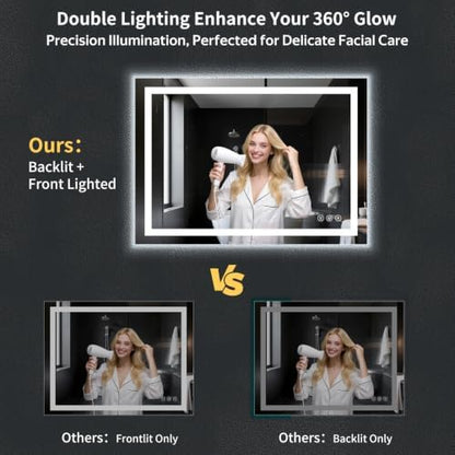 48"x40" LED Bathroom Mirror with Lights, Anti-Fog, Backlit+Frontlit