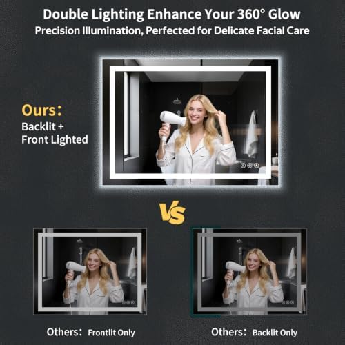 55"x40" LED Bathroom Mirror with Lights, Anti-Fog, Backlit+Frontlit