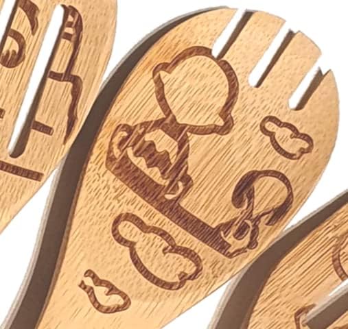 Bejky 6-Pcs Wooden Bamboo Spoons Set - Organic Food Cooking Utensils - Kitchen Accessories and Home Decor - Cookware Gifts for Women - Nonstick Easy Wash Spatulas - 3D Engraved Patterns (Cartoon Dog)