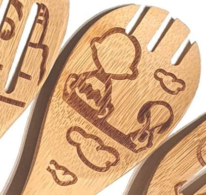 Bejky 6-Pcs Wooden Bamboo Spoons Set - Organic Food Cooking Utensils - Kitchen Accessories and Home Decor - Cookware Gifts for Women - Nonstick Easy Wash Spatulas - 3D Engraved Patterns (Cartoon Dog)