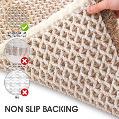 IM HOME Waffle Bath Mat Beige & White 36"x24", Boho Woven Modern Bath Mat Rugs, Absorbent Non Slip Bathroom Rugs, Soft Washable Bath Rugs with Tassels for Bathroom, Bedroom, Kitchen, Shower, Tub