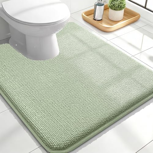 OLANLY Memory Foam Bathroom Toilet Rugs U-Shaped 24x20,Soft Mat, Sage Green