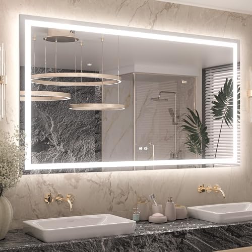 Keonjinn 60x36 Inch LED Bathroom Mirror with Lights, Frontlit & Backlit