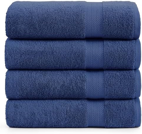 LANE LINEN Bath Sheet Set 100% Cotton 4 Pack Oversized Soft - Navy