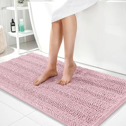 OLANLY Thick Bathroom Runner Rugs 44x24, Chenille Bath Rugs, Dusty Rose