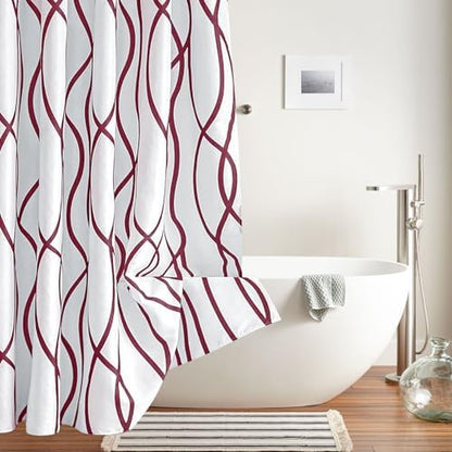 Fabric Modern Shower Curtain-Burgundy & White Shower Curtains for Bathroom