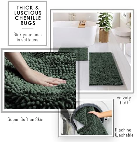 Clara Clark Bathroom Set - Hunter Green Bathroom Accessories Set, 6PC Bathroom Accessory Set, Bathroom Sets with Bathroom Rugs, Adhesive Corner Shower Caddy Hanging, Toilet Brush & Trash Can