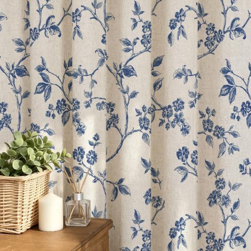 MitoVilla Extra Long Linen Floral Shower Curtain for Bathroom,72 x 84