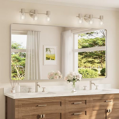 TETOTE 72 x 36 Inch Brushed Nickel Bathroom Mirror for Vanity Metal Framed Mirror Modern Farmhouse for Living Room Entryway(Horizontal/Vertical)