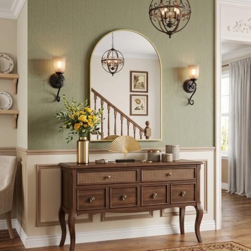 22"x30" Brushed Gold Arched Vanity Bathroom Mirror, Set of 2