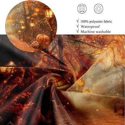 Fall Pumpkins Shower Curtain，Halloween Autumn Thanksgiving Harvest Forest Rural Trail Bathroom Decor，60 x 72 Inch Polyester Fabric Waterproof Bathroom Curtain with Hooks