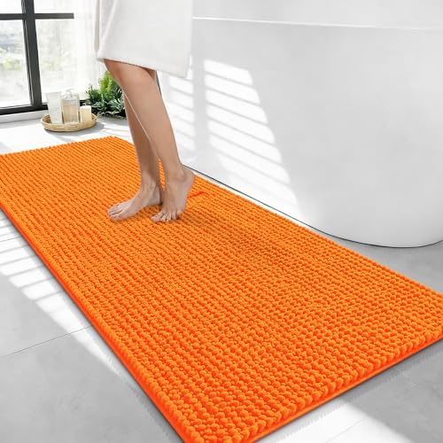 OLANLY Thick Chenille Bathroom Runner Rugs Mats 44x24, Orange