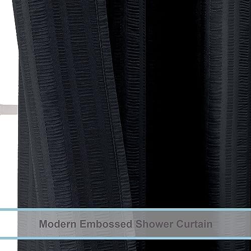 Aiyufeng Moga Black Shower Curtain 84 Inches Long, 3D Embossed Textured Fabric Shower Curtain for Bathroom - Soft Cloth & Hotel Spa Luxury, Machine Washable, 72X84, Black