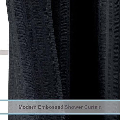 Aiyufeng Moga Black Shower Curtain 84 Inches Long, 3D Embossed Textured Fabric Shower Curtain for Bathroom - Soft Cloth & Hotel Spa Luxury, Machine Washable, 72X84, Black
