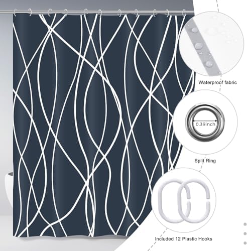 Striped Shower Curtain for Bathroom, Aegean Blue, 72" W x 72" L