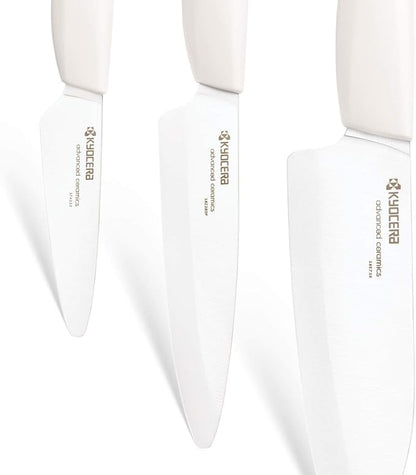 Kyocera 3Piece Advanced ceramic Revolution Series Knife Set, White, Blade Sizes: 5.5", 4.5", 3"