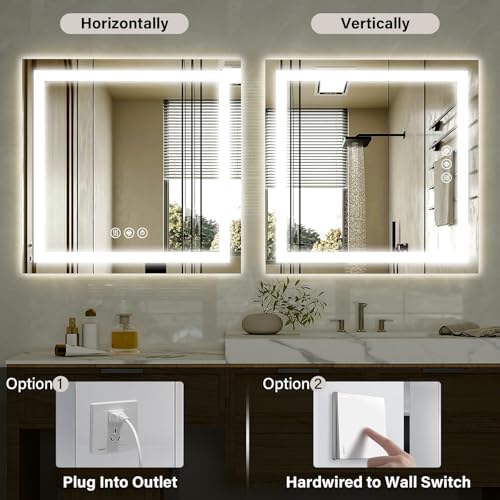 XRAMFY 36"X36"LED Bathroom Mirror, Backlit + Front Lit Wall Mirror