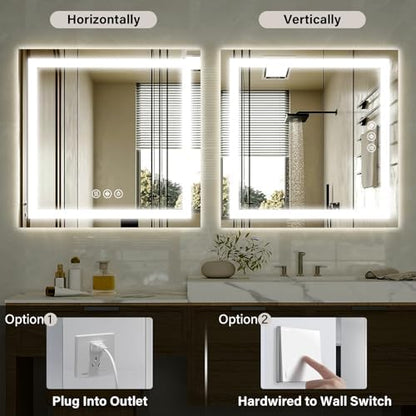 XRAMFY 36"X36"LED Bathroom Mirror, Backlit + Front Lit Wall Mirror