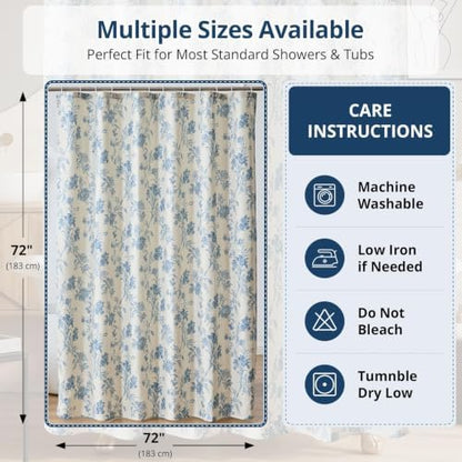 Warmstar Farmhouse Shower Curtain,Blue Floral Shower Curtain for Bathroom