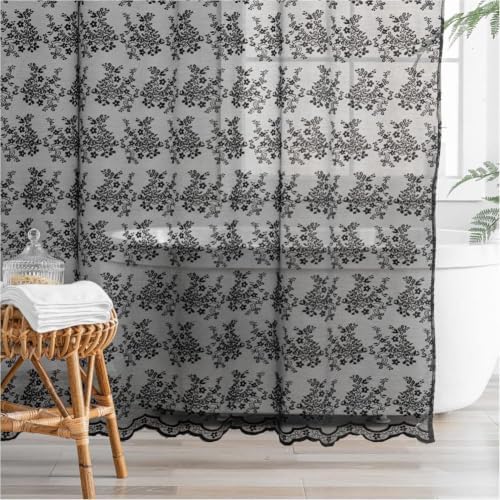 YJ YANJUN Black Lace Shower Curtain 84 inch Long, Gothic Bathroom Decor